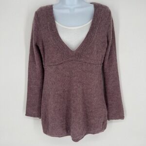Garnet Hill Womens Y2K Babydoll Deep V Sweater Size S Purple Alpaca Blend Boho